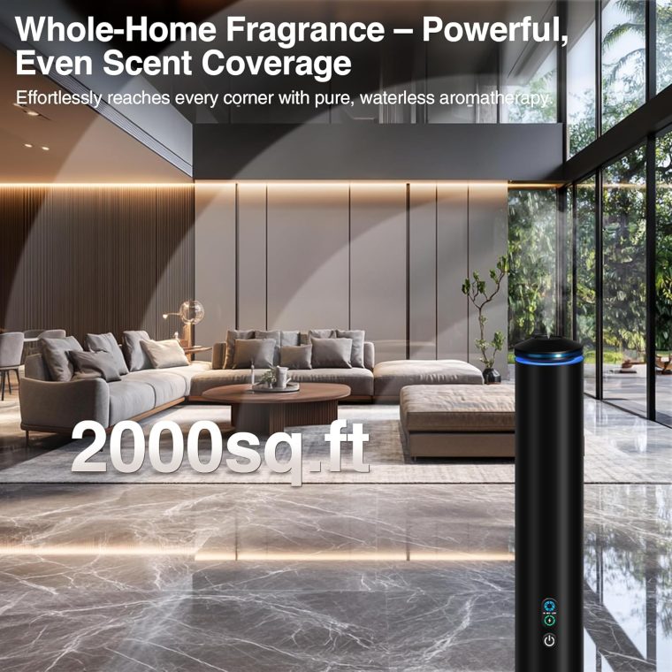 Waterless Scent Diffuser Starter Kit - 2000 Sq Ft Coverage, Luxury Hotel Scent Diffuser, Diffusers for Essential Oils Large Room, Included 5 Scent Oils, Remote Control, Black, 40In - Image 3