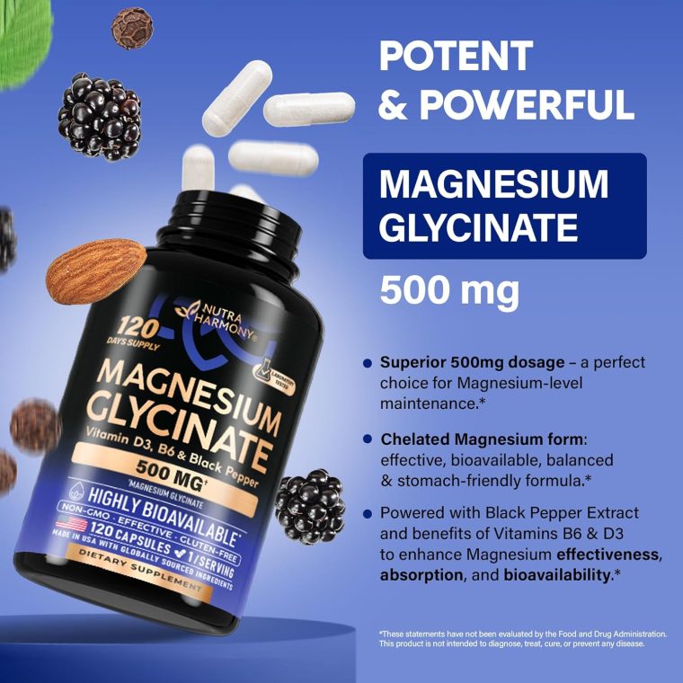 Magnesium Glycinate 500 mg - Chelated Supplement - 98% High Absorption - Sleep, Muscle & Heart Health Support - Made in USA - Lab Tested & Non-GMO - 120 Capsules - Image 6