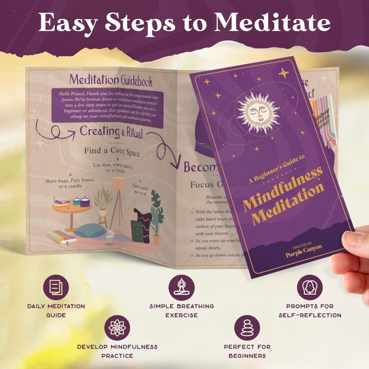 Purple Canyon Meditation Starter Kit | Sage Smudge Kit Includes Manifestation Journal, Affirmation Cards, Sage, and Palo Santo | A Guide to Meditation for Beginners - Image 3