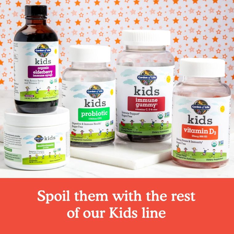 Garden of Life Kids Organic Vitamin D3 Gummies with 800 IU (100% Daily Value) for Strong Bones, Teeth, Brain & Immunity – Non-GMO, No Gluten, Vegetarian, Sugar Free, Orange Flavor, 60 Servings - Image 6