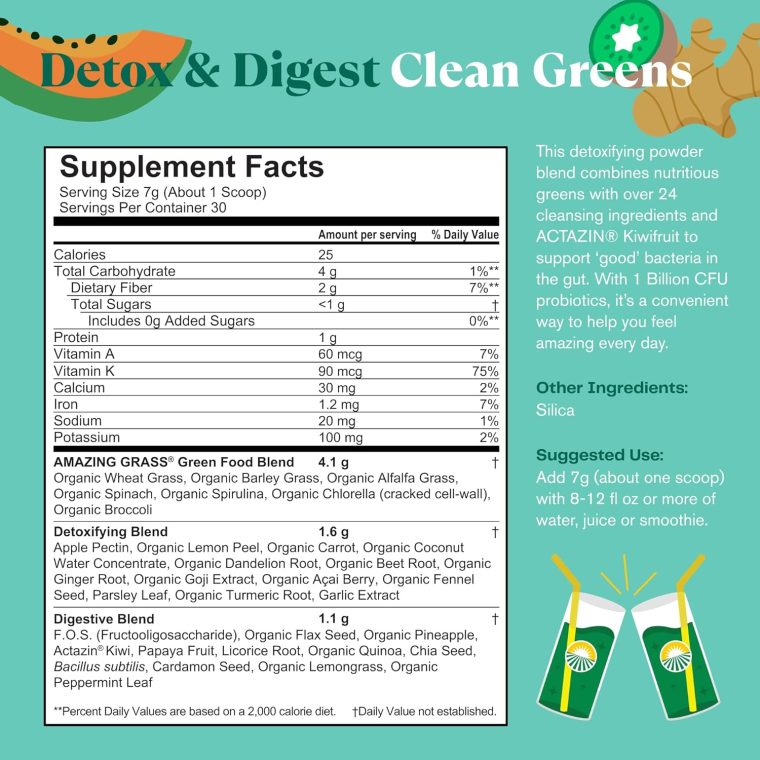 Amazing Grass Greens Superfood Detox & Digest: Greens Powder with Digestive Enzymes & Probiotics, Clean Green, 30 Servings (Packaging May Vary) - Image 4