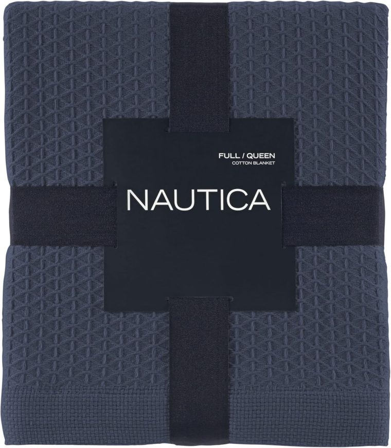Nautica - King Blanket, Diamond Weave Cotton Bedding, Medium-Weight for All Seasons, Oeko-Tex Certified (Baird Navy) - Image 3