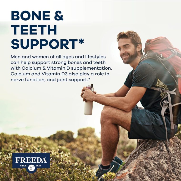FREEDA Calcium 600 mg with Vitamin D3 400 IU – Essential Bone Support Supplement – Kosher, Gluten-Free, Easy-to-Swallow Coated Tablets for Women & Men (100 Ct) - Image 3