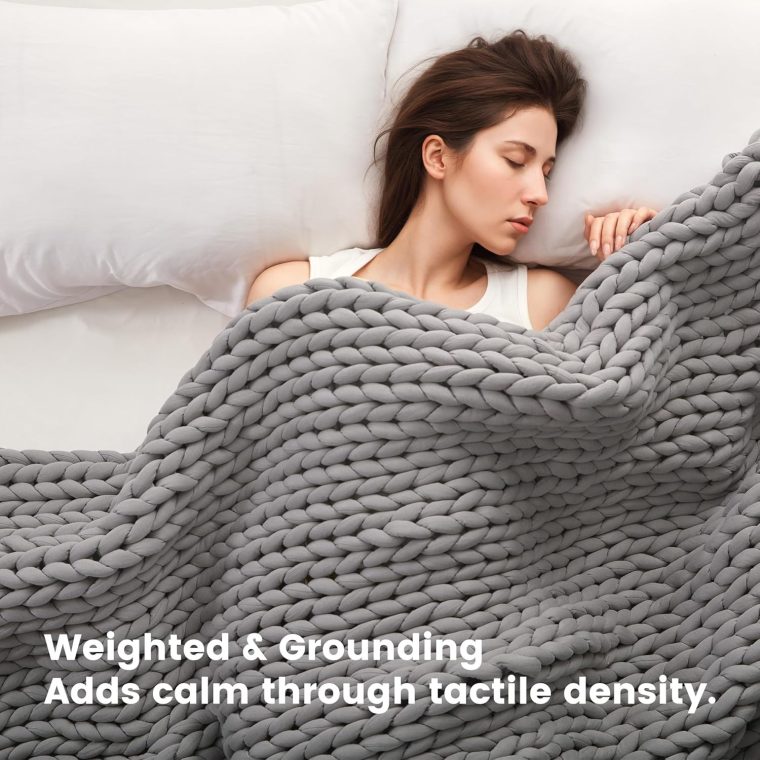 SLEEP ZONE Weighted Blankets for Adults - Chunky Knit Blanket, Cotton Hand Made Heavy Blankets, Cooling Weighted Blanket - Breathable, Machine Washable (Grey, 6 lbs, 40"x50") - Image 3