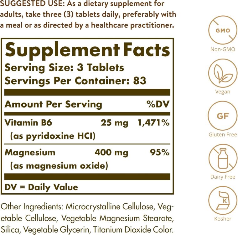 Solgar Magnesium with Vitamin B6, 250 Tablets - Promote Healthy Bone Mineralization, Support Nerve & Muscle Function, Energy Metabolism - Non-GMO, Vegan, Gluten Free, Dairy Free, Kosher - 83 Servings - Image 2
