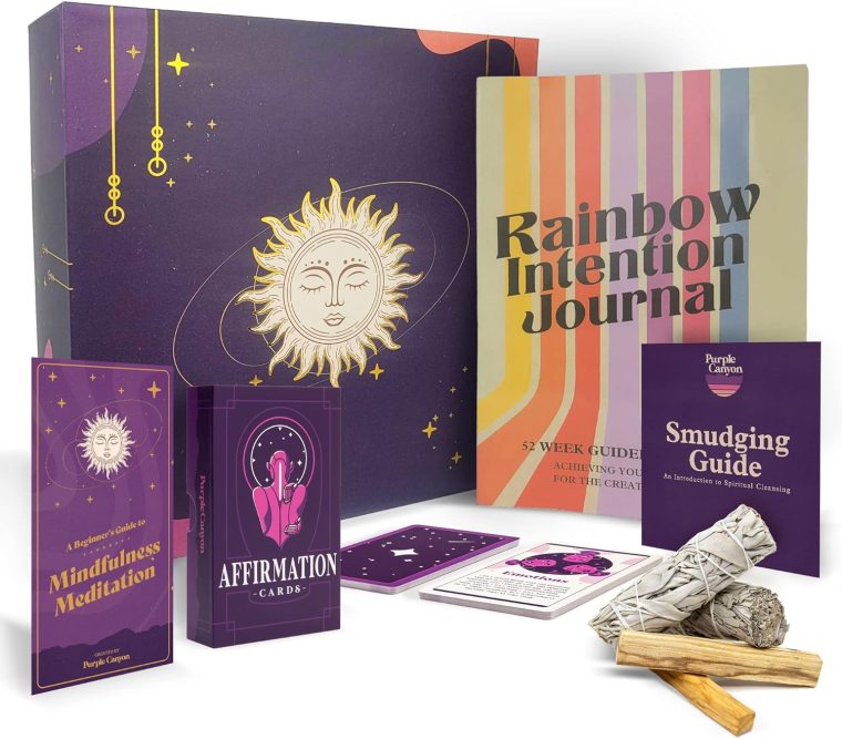 Purple Canyon Meditation Starter Kit | Sage Smudge Kit Includes Manifestation Journal, Affirmation Cards, Sage, and Palo Santo | A Guide to Meditation for Beginners