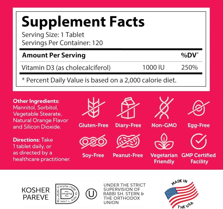 Zahler Junior D3 Vitamins 1000 IU - for Kids - Vitamin D for Kids to Support Bone, Teeth & Immune Health - Kosher Orange Flavor - 120 Count. - Image 5