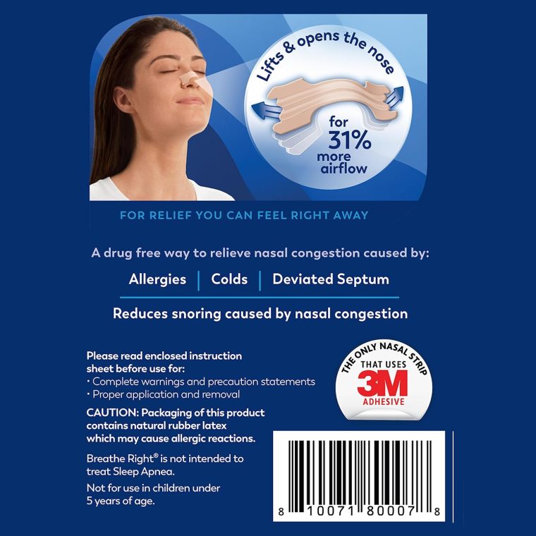 Breathe Right Original Nose Strips to Reduce Snoring and Relieve Nose Congestion, Tan, 30 Count (Packaging May Vary) - Image 7