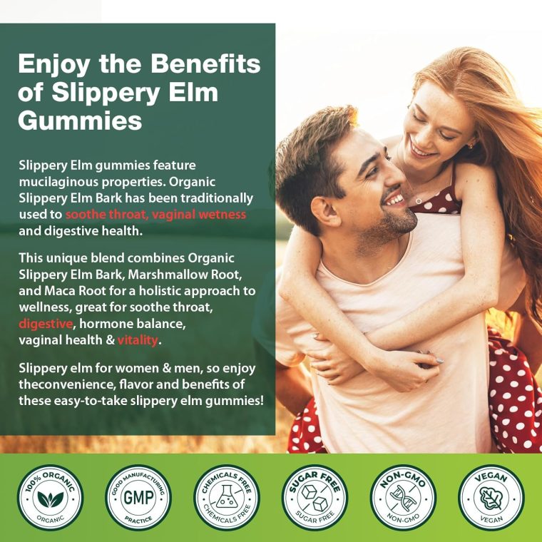 Slippery Elm, Slippery Elm Bark Gummies for Women & Men, with Organic Marshmallow & Maca Root for Vaginal Health Wetness & Vitality, Soothe Gut, Digestive, Throat & Respiratory*, Vegan - 60 Gummies - Image 5