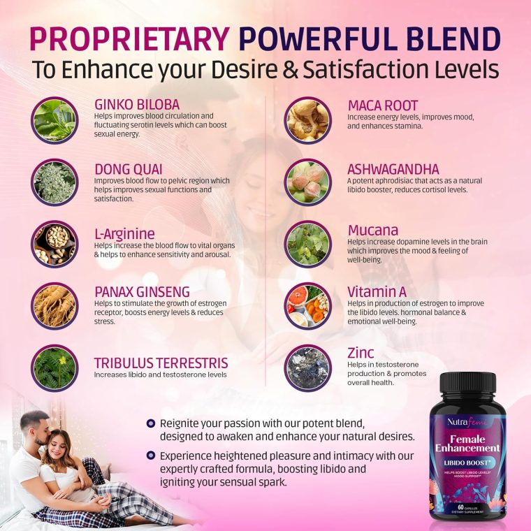 Libido Booster for Women Fast Acting - Female Libido Booster for Hormonal Balance, Mood & Drive - with Maca Root, Ginseng, Tribulus, Gingko & Ashwagandha - 60 Capsules - Image 3
