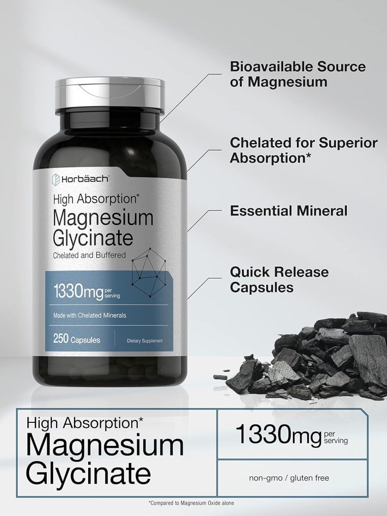 Horbäach Buffered Magnesium Glycinate | 1330mg | 250 Capsules | with Chelated Minerals | Non-GMO, Gluten Free - Image 3