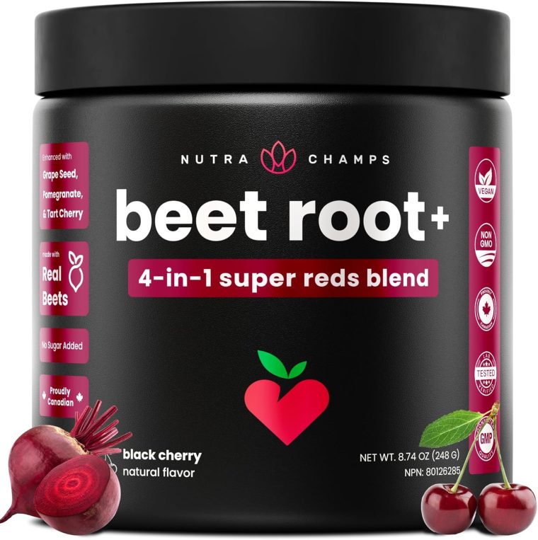 NutraChamps Beet Root Powder Circulation Supplement, Superfood Powder Nitric Oxide Supplement with Beetroot Juice, Super Reds Powder & Grape Seed Extract, No Sugar Beet Supplement - 8.74 Oz