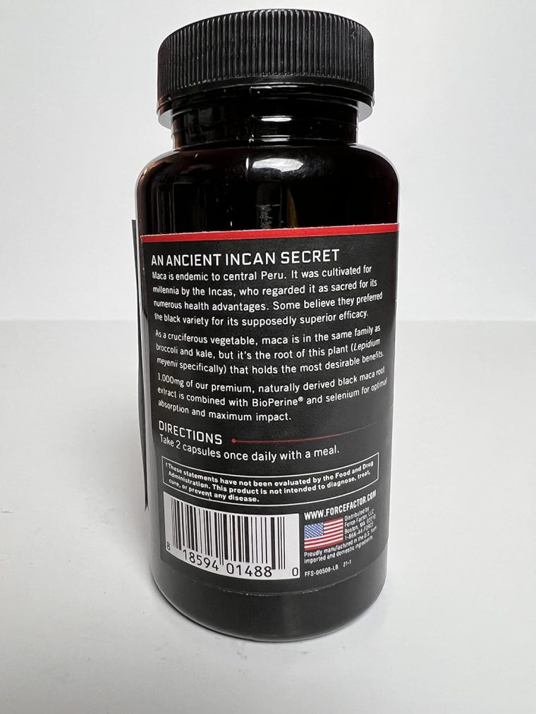 Force Factor Black Maca Root Vitality Supplement for Men with Superior Absorption and Power, Natural Maca Negra Extract, Fundamentals Series, 1000mg, 60 Capsules (Pack of 3) - Image 12