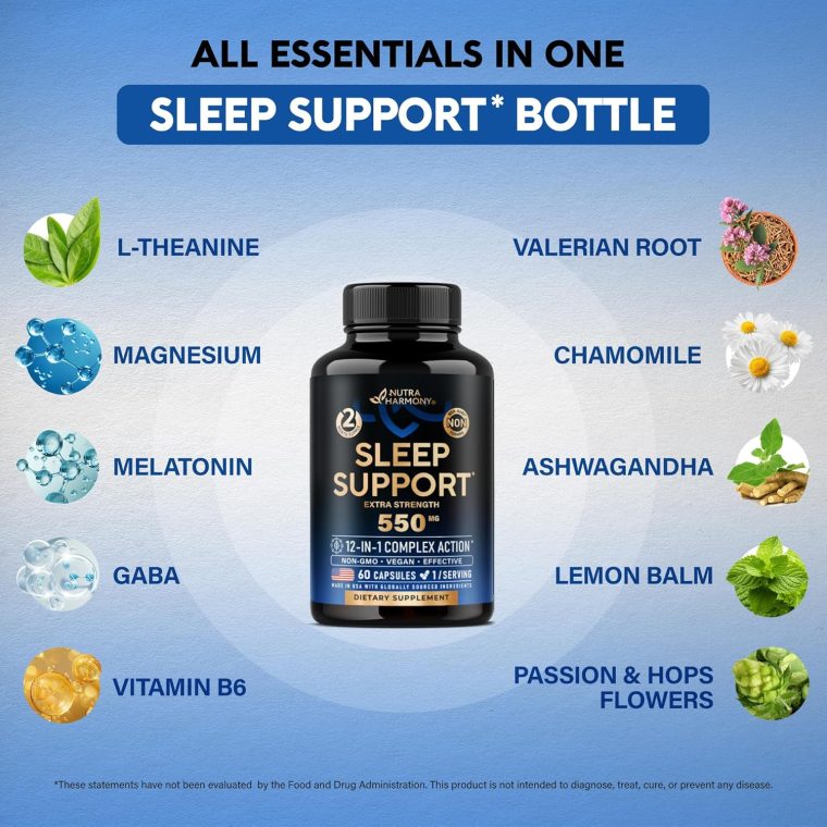 Sleeping Pills for Adults 550mg - Valerian Root for Sleep | Melatonin 3mg | L-Theanine | Magnesium - Natural Sleep Aid Supplement - Non-Habit Forming Rest Support - Made in USA - 1/Day | 60 Capsules - Image 5