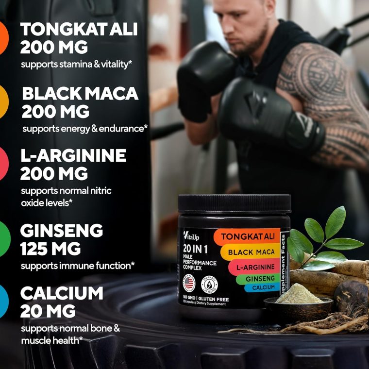 Tongkat Ali for Men 20 in 1 with Astragalus - USA Made Mens Supplement Complex with Black Maca Root, L-Arginine, Ginseng, Calcium, Astragalus for Normal Strength & Endurance Support - 90 Caps - Image 2