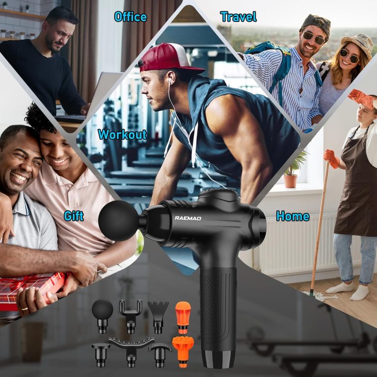 RAEMAO Massage Gun, Handheld Electric Deep Tissue Muscle Massager for Athletes for Pain Relief Attaching 8 Replacement Heads, Percussion Massager with 10 Speeds, Father's Day Gifts, Black - Image 8