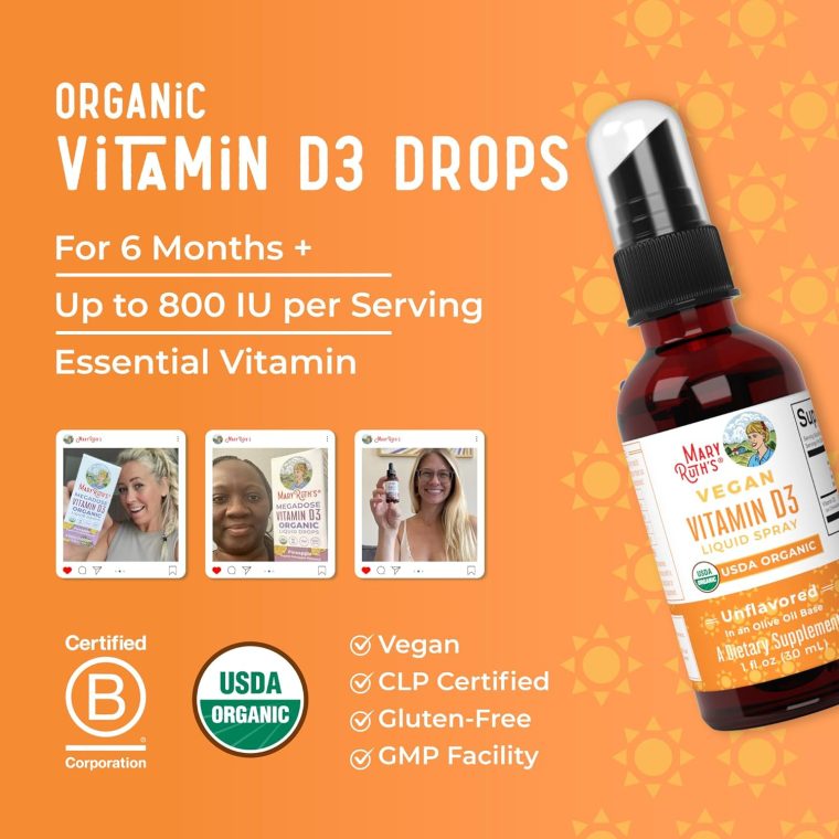 MaryRuth Organics Vitamin D USDA Organic | VIT D3 Liquid | Sugar Free | Liquid VIT D Spray Immune Support for Adults & Kids | Bone Health| Vegan | Gluten Free | Non-GMO | 30 Servings - Image 8