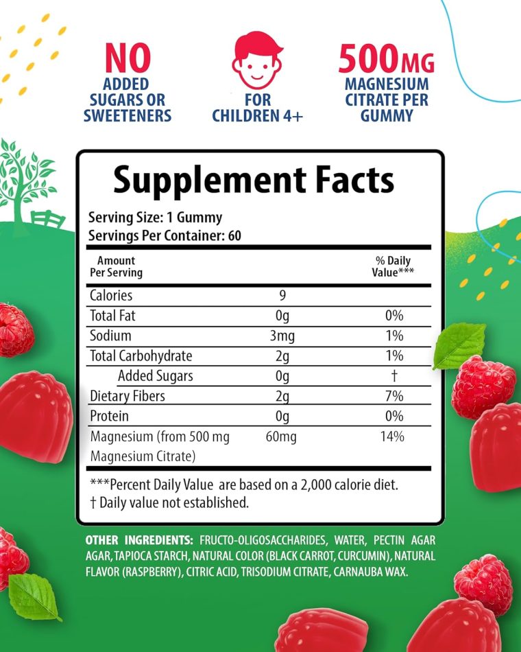 Sugar-Free Magnesium Gummies for Kids & Teens - 500mg Calm Magnesium Citrate Gummies - Kids Magnesium Gummies - Chewable Magnesium Gummy Supplement - 60 Gummies - Image 2
