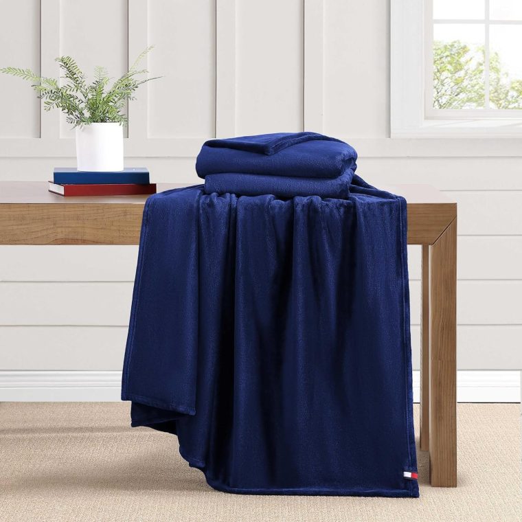 Tommy Hilfiger - King Plush Blanket, Medium Weight Bedding for Year-Round Use, Perfect for Layering on Beds or Couches (Marine Blue) - Image 5