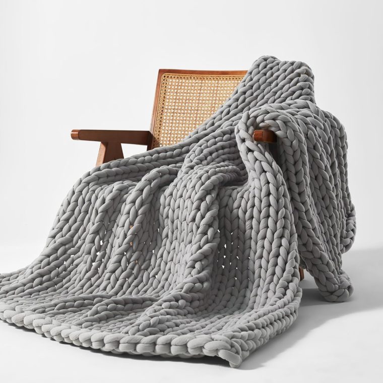 SLEEP ZONE Weighted Blankets for Adults - Chunky Knit Blanket, Cotton Hand Made Heavy Blankets, Cooling Weighted Blanket - Breathable, Machine Washable (Grey, 6 lbs, 40"x50") - Image 2