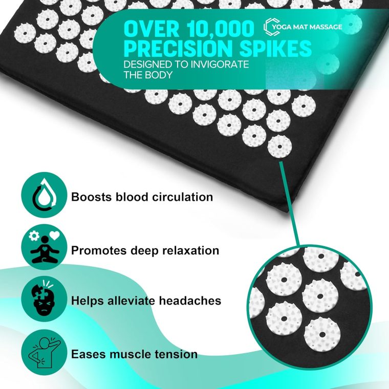 Sivan Back and Neck Pain Relief Acupressure Mat and Pillow Set, Chronic Back Pain Treatment - Relieves Your Stress of Lower Upper Back and Sciatic Pain - Black - Image 6