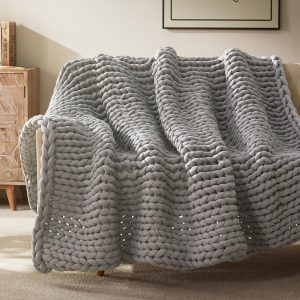 SLEEP ZONE Weighted Blankets for Adults - Chunky Knit Blanket, Cotton Hand Made Heavy Blankets, Cooling Weighted Blanket - Breathable, Machine Washable (Grey, 6 lbs, 40"x50")