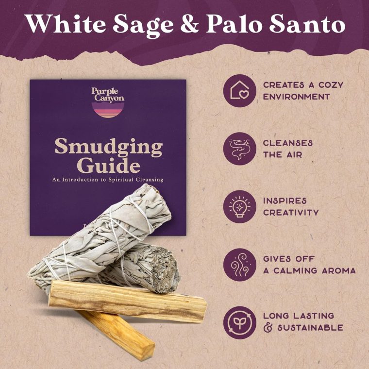 Purple Canyon Meditation Starter Kit | Sage Smudge Kit Includes Manifestation Journal, Affirmation Cards, Sage, and Palo Santo | A Guide to Meditation for Beginners - Image 6