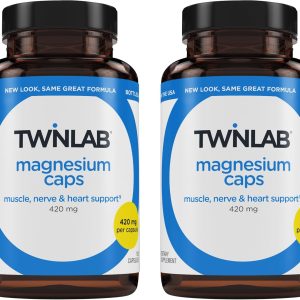 Twinlab Magnesium Caps - High Absorption Magnesium Supplement to Support Leg Cramps Relief - Magnesium Capsules for Stress Relief, 420 mg, 100 Count, 2 Pack