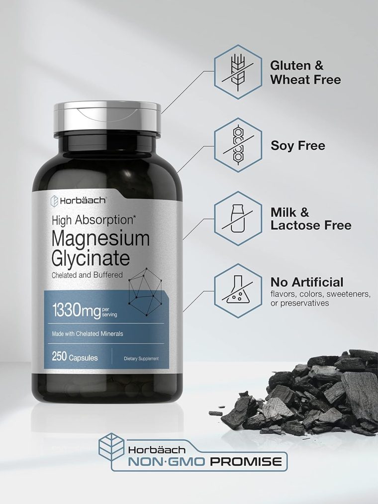 Horbäach Buffered Magnesium Glycinate | 1330mg | 250 Capsules | with Chelated Minerals | Non-GMO, Gluten Free - Image 4