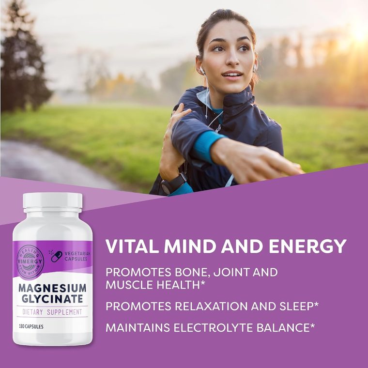 Vimergy Magnesium Glycinate – Stress Support – Chelated to Avoid Tummy Upset*– Promotes Heart Health & Energy*– Kosher, Vegan Gluten-Free – 180 Caps - Image 2