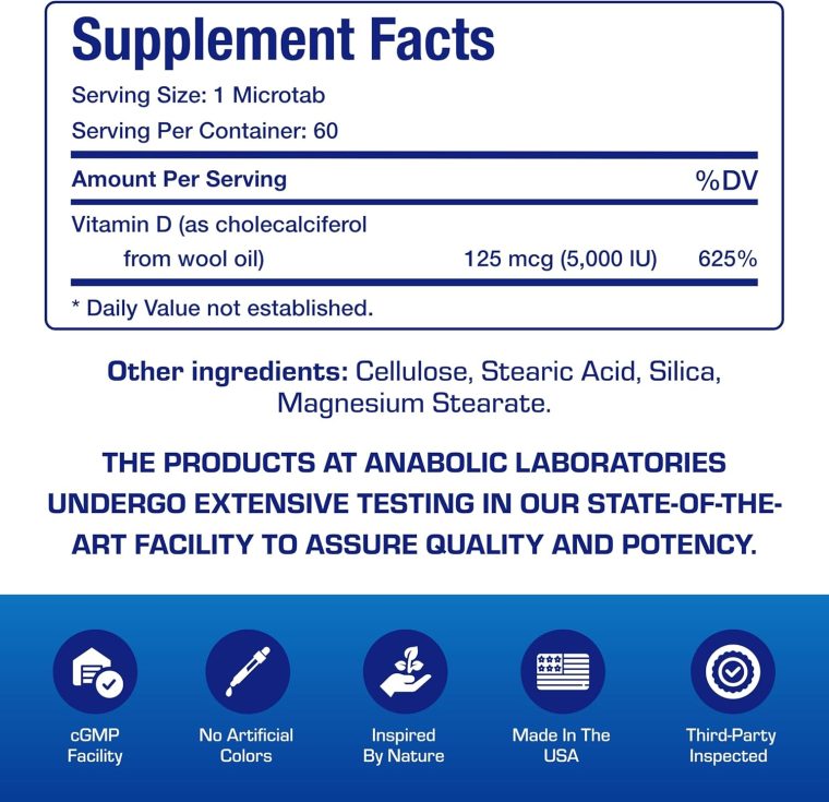 High Strength Vitamin D3 5000 IU - Clinical Formula Vitamin D Supplement for Men and Women for Bone Teeth Muscle Mood and Immune Support - High Absorption Vegetarian Microtabs (60 Day Supply) - Image 7