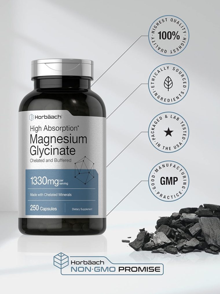 Horbäach Buffered Magnesium Glycinate | 1330mg | 250 Capsules | with Chelated Minerals | Non-GMO, Gluten Free - Image 5