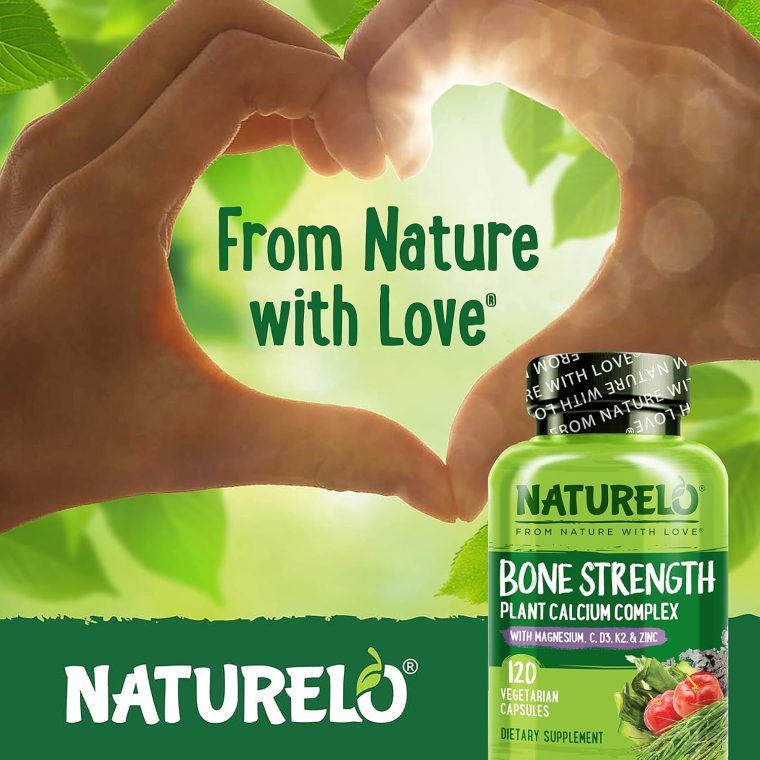 NATURELO Calcium Supplement - with Vitamin C, Vitamin D3, K2, and Calcium Magnesium Zinc for Bone Strength with Calcium 600mg - Plant-Based, 120 Vegetarian Capsules, Non-GMO, Soy & Gluten-Free - Image 6