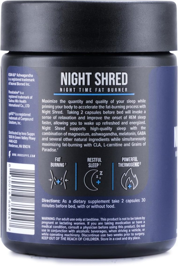 Night Shred Fat Burner and Natural Sleep Support | Ashwaganda, 5-HTP, CLA, Melatonin | Appetite Suppressant | Weight Loss Support Nighttime Fat Burning (60 Vegetarian Capsules) - Image 5