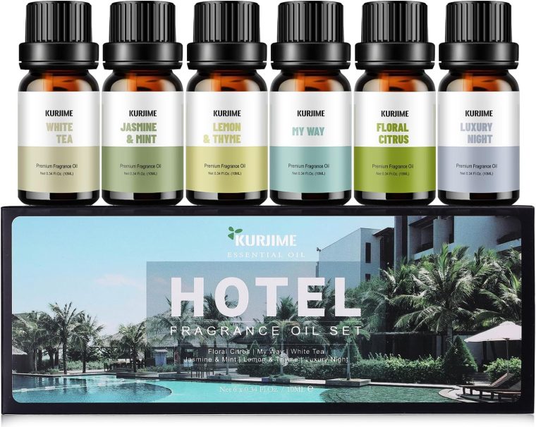 Fragrance Oils, Hotel Collection Diffuser Oil, Luxury Hotel Essential Oil Set for Diffuser, Soap & Candle Making Scents - Luxury Night, Jasmine & Mint, Lemon & Thyme, White Tea, Floral Citrus, My Way