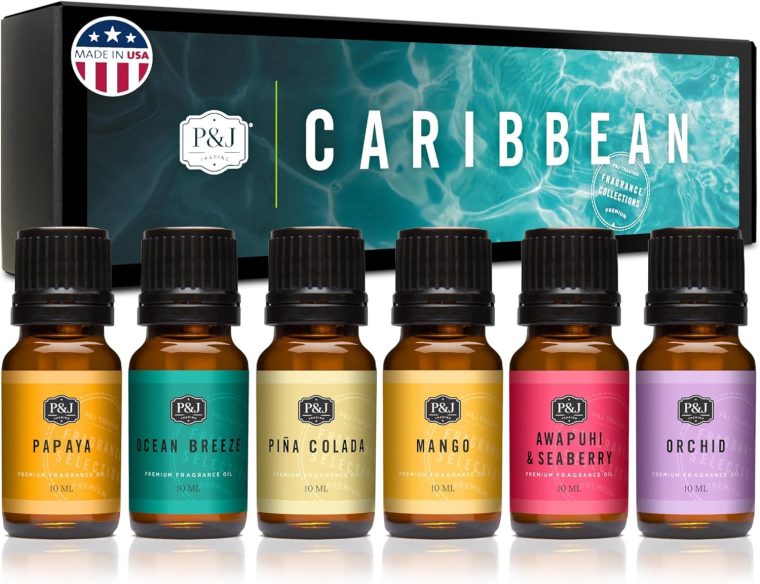 P&J Trading Fragrance Oil Caribbean Set | Pina Colada, Awapuhi Seaberry, Papaya, Mango, Ocean Breeze, Orchid Candle Scents for Candle Making, Freshie Scents, Soap Making Supplies, Diffuser Oil Scents