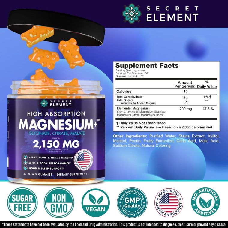 Magnesium Glycinate 2150MG Gummies for Women and Men, High Absorption Magnesium Glycinate, Citrate, Malate Gummies for Adults & Kids, Magnesium for Sleep Support, Sugar Free, Vegan, 60 Chews, Orange - Image 7
