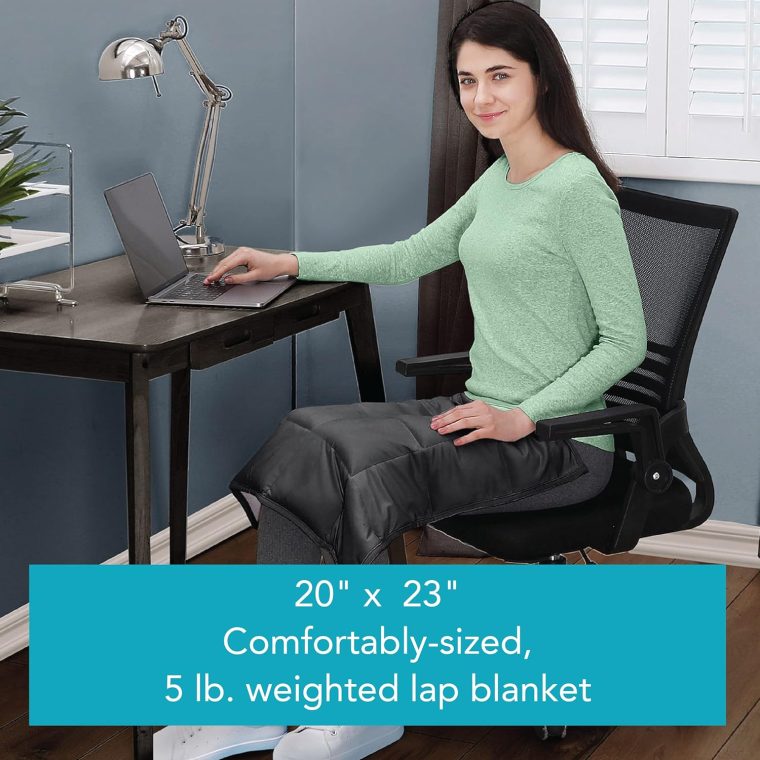 Calming Acupressure Cooling Reversible Weighted Lap Blanket with Glass Beads, 5 Pounds, Charcoal - Image 2