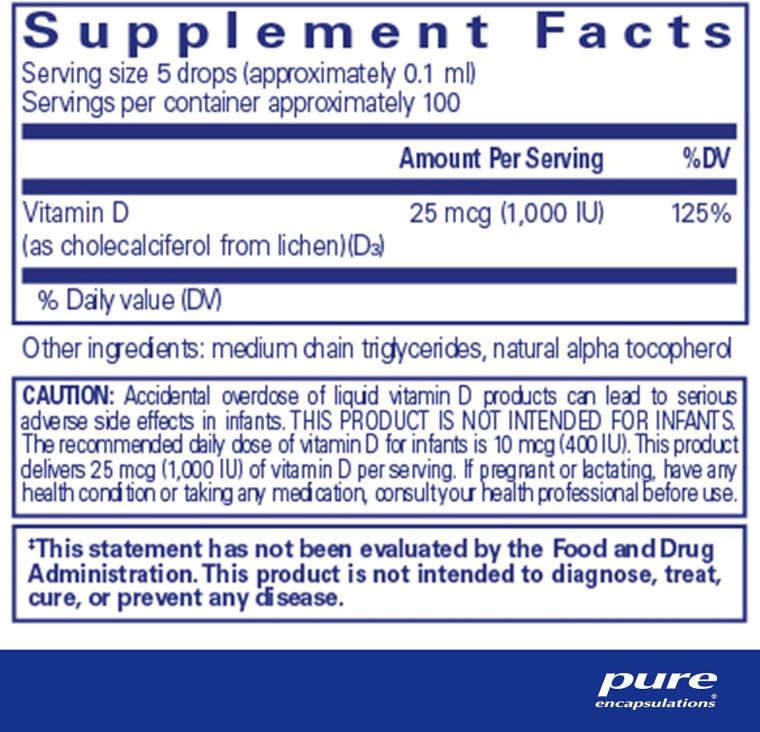 Pure Encapsulations Vitamin D3 (Vegan) Liquid | Hypoallergenic Support for Bone, Breast, Cardiovascular, Colon and Immune Health* | 0.3 fl. oz. - Image 2