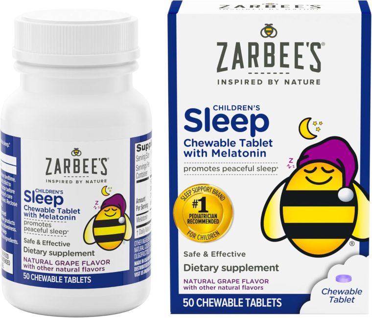 Zarbee’s Kids Melatonin Sleep Chewable Tablets, 1 mg, Drug & Alcohol-Free, Non-Habit Forming Sleep Support, Natural Grape Flavor, No Artificial Sweeteners or Dyes, Gluten Free, Ages 3+, 50 Ct Bottle - Image 6