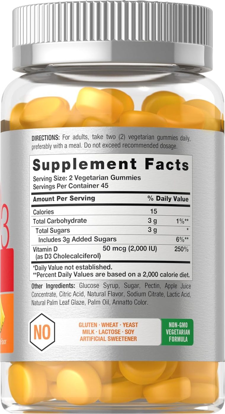 Horbäach Vitamin D3 2000iu Gummies | 90 Count | High Potency Vegetarian Formula | Pineapple Flavor | 50 mcg | Non-GMO & Gluten Free Supplement - Image 2
