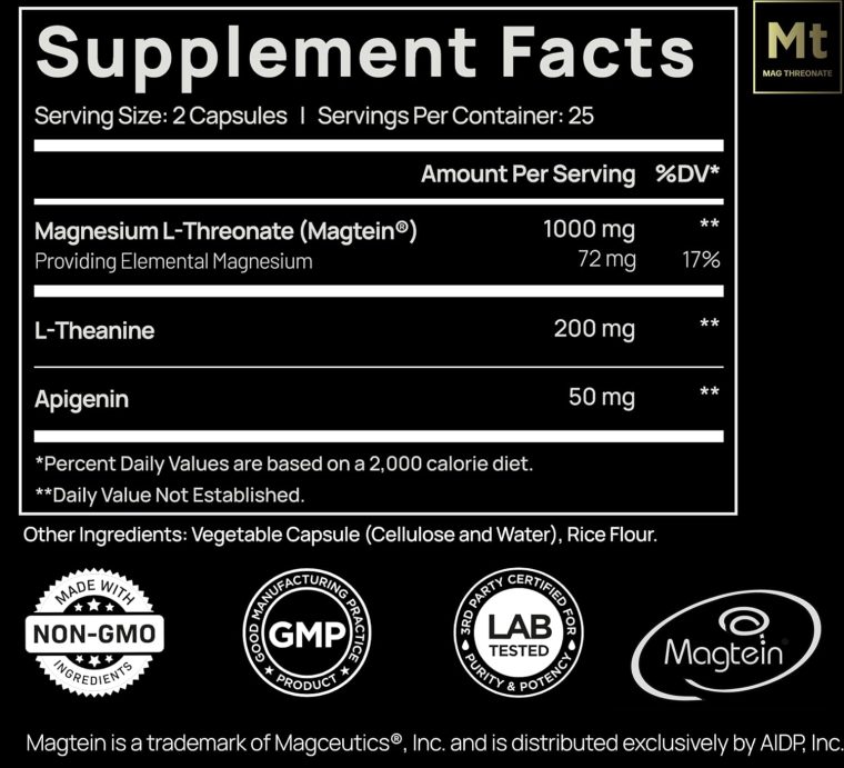 ELMNT Triple Sleep Magnesium Threonate w. Apigenin, Theanine & Magtein Magnesium L-Threonate - Highest Absorption Magnesium Supplement Capsules Natural Sleep Aid for Deep Sleep Calm & Stress Relief - Image 2