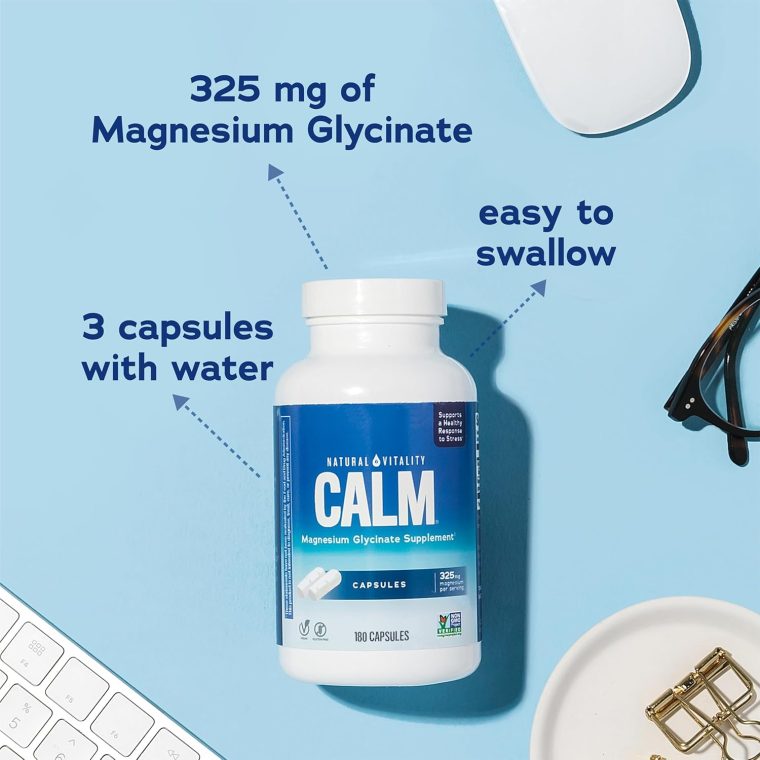 Natural Vitality Calm, Magnesium Glycinate Supports Bone, Muscle, Heart, & Nerve Health, Non-GMO, Vegan, Gluten Free 180ct - Image 4