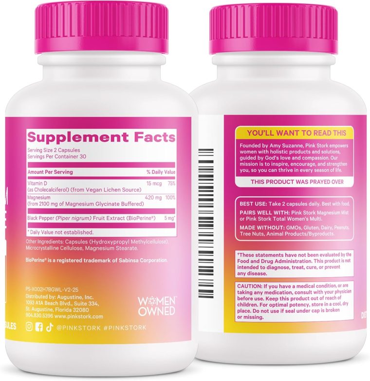 Pink Stork Magnesium Glycinate with Vitamin D - Magnesium Supplement for Women to Support Natural Calm, Mood, and Sleep - Hormone Balance for Women - 60 Capsules, 1 Month Supply - Image 8
