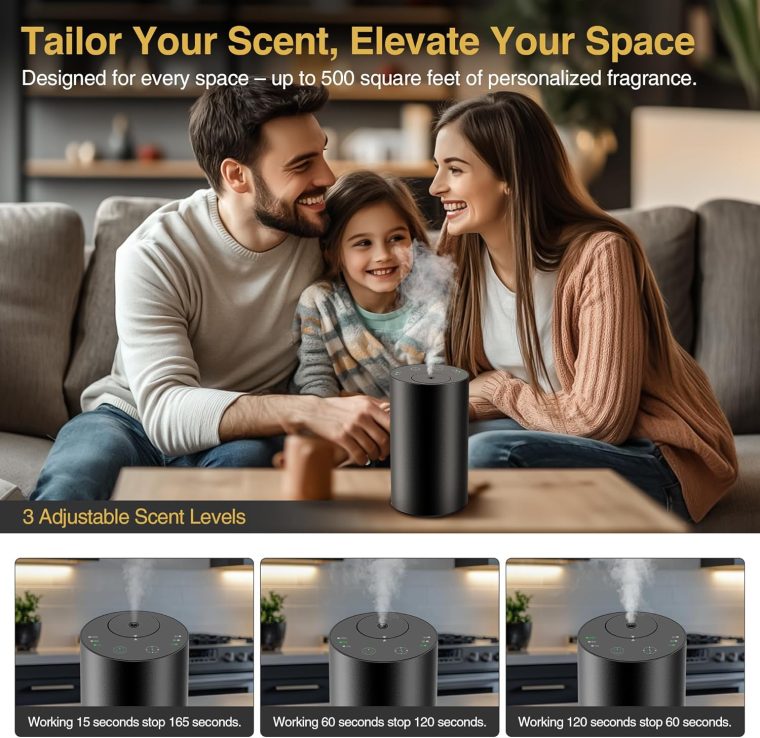 Waterless Essential Oil Diffuser Starter Kit - No Water Needed, Battery Operated Mini Scent Air Machine, Included 3x20ML Essential Oils, Portable Aromatherapy Diffuser for Home & Car, Black, 2Pack - Image 3