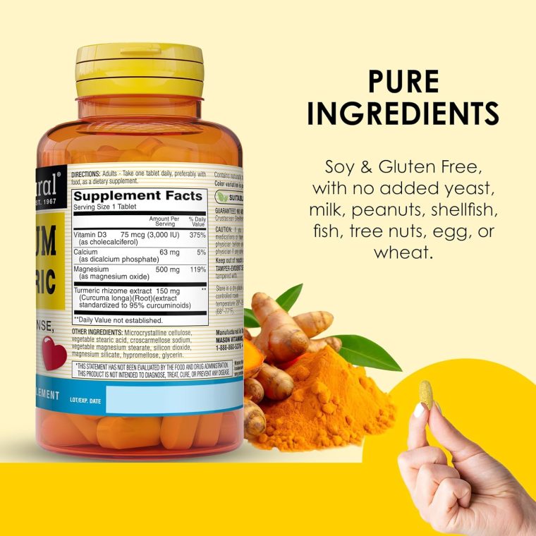 MASON NATURAL Magnesium & Vitamin D3 with Turmeric, 60 Day Supply Dietary Supplement with 500 mg Magnesium, 3000 IU Vitamin D3, and 150 mg Turmeric - Image 5