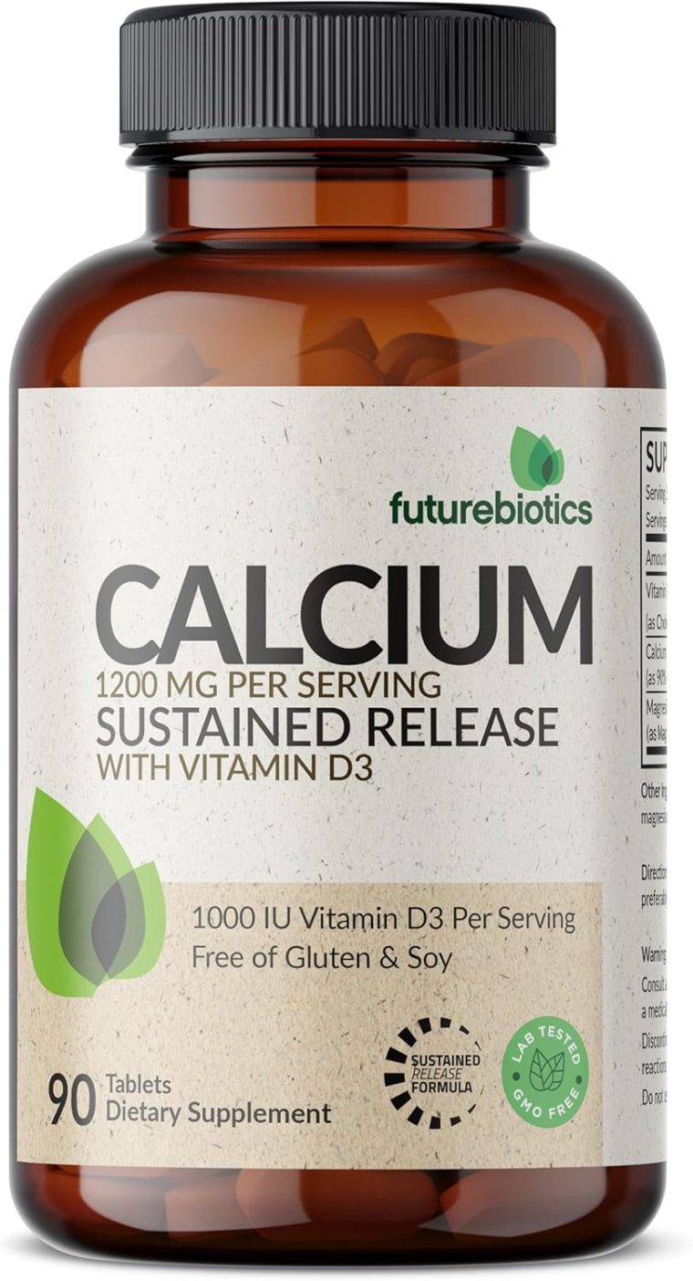 Futurebiotics Calcium 1200 MG Per Serving Sustained Release with Vitamin D3 1000 IU Per Serving Non-GMO, 90 Vegetarian Tablets