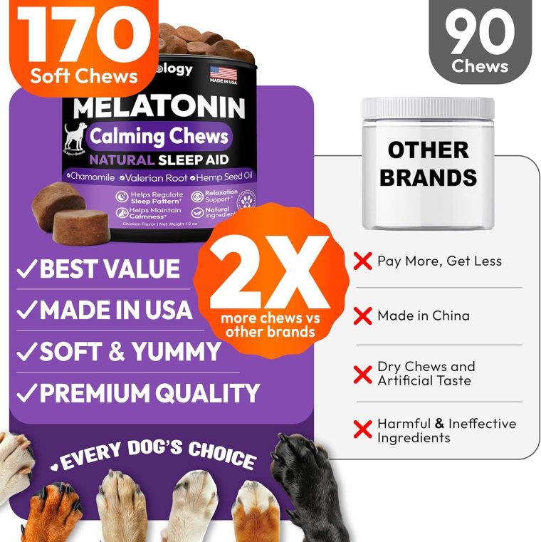Advanced Melatonin for Dogs - 170 Dog Melatonin Calming Chews for Small and Large Dogs - Natural Hemp Dog Sleep Aid, Puppy Sleeping Pills, Anxiety, Stress, Separation, Barking, Fireworks - Made in USA - Image 5