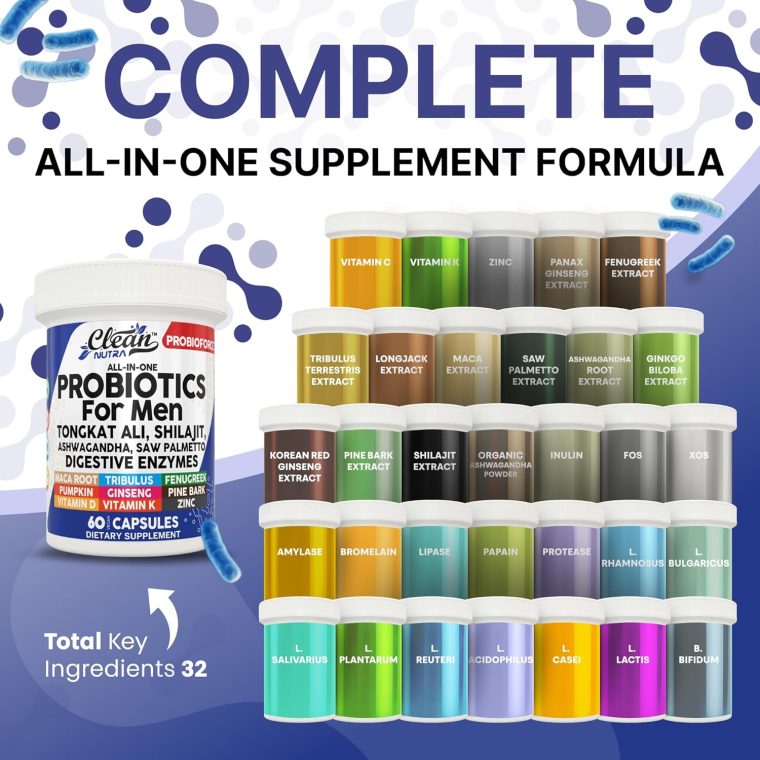 Clean Nutra Probiotics for Men | Tongkat Ali, Saw Palmetto, Tribulus, Ginseng, Ashwagandha, Maca, Pumpkin, Gingko Biloba, Pine Bark, Fenugreek, Shilajit, Zinc - Mens Probiotic 60 Capsules - Image 2