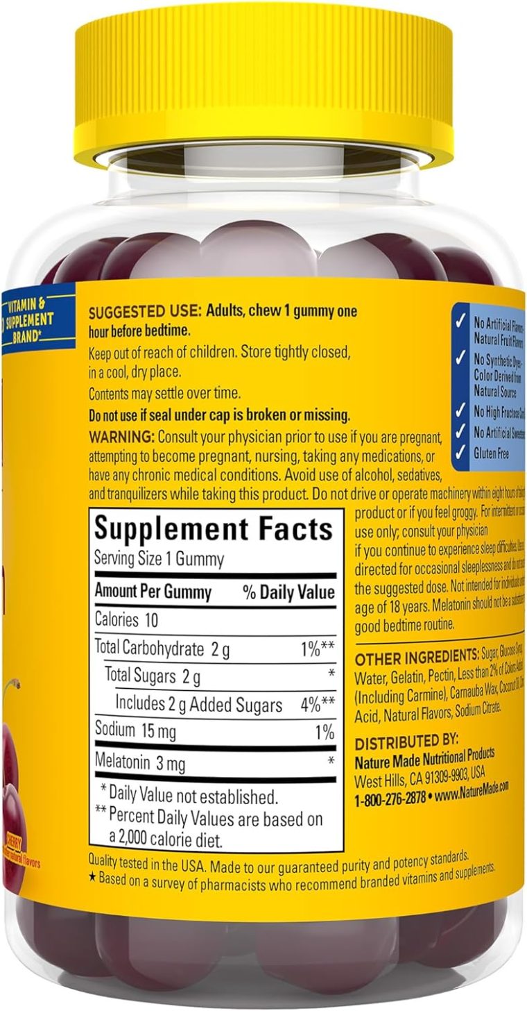 Nature Made Time Release Melatonin 3mg Gummies, 100% Drug Free Sleep Aid for Adults, 60 Melatonin Gummies, 60 Day Supply - Image 8